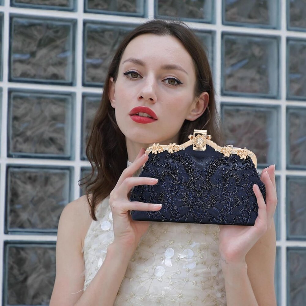 1920s Vintage Clutch Purse Beaded Evening Bag for Women Formal Bridal Sequin Han - Picture 2 of 8